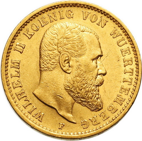 ドイツ 1905年F ヴュルテンベルク 20マルク 金貨 ヴィルヘルム2世 
